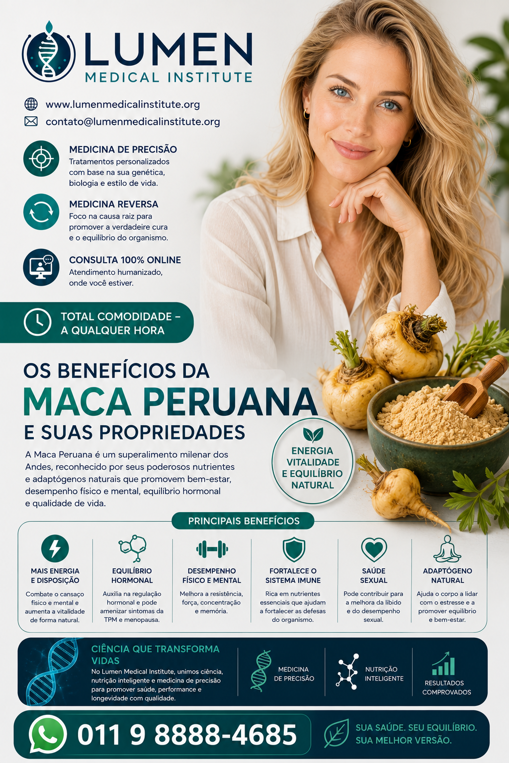 Benefícios da maca peruana — mais energia, equilíbrio hormonal, desempenho físico e mental, fortalece o sistema imune, saúde sexual, adaptógeno natural